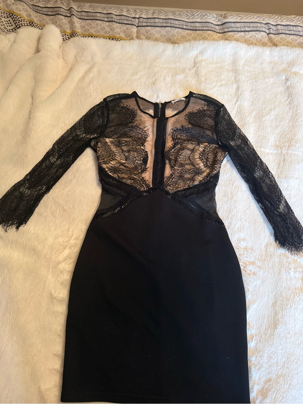 Luxxel Black Lace Illusion Long Sleeve Cocktail Dress